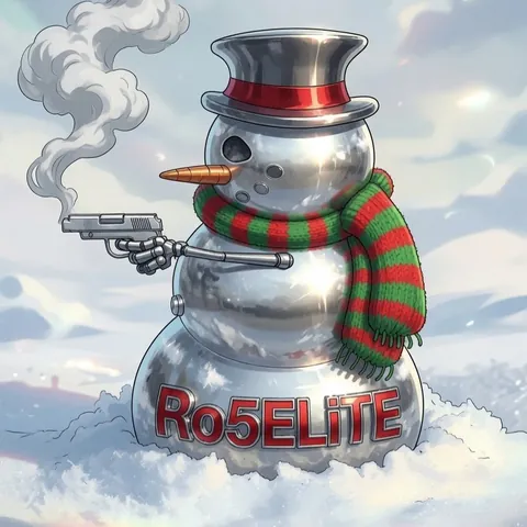 Ro5ELiTE logo: chrome snowman with top hat, striped scarf and pistol